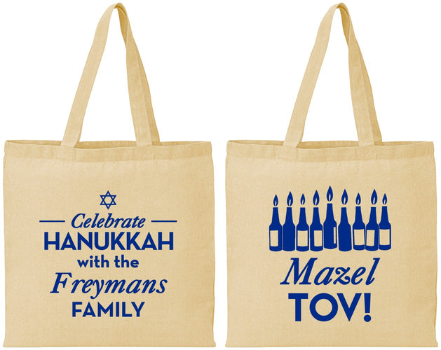 Personalized Hanukkah Cotton Tote Bags - Mazel Tov | 270025