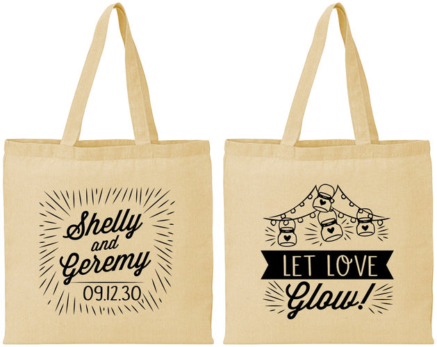 Personalized Wedding Cotton Tote Bags - Let Love Glow | 273