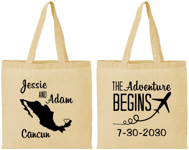 Personalized Wedding Cotton Tote Bags - The Adventure Begins | 275