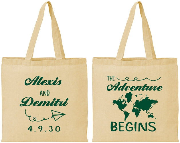 Personalized Wedding Cotton Tote Bags - The Adventure Begins | 276