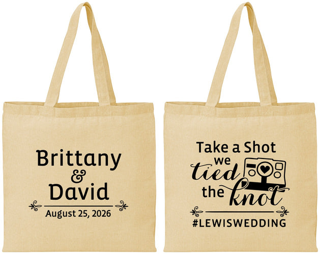 Personalized Wedding Cotton Tote Bags - Take A Shot We Tied The Knot | 277