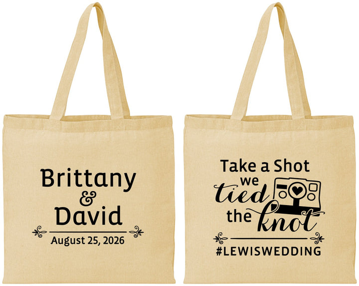 Personalized Wedding Cotton Tote Bags - Take A Shot We Tied The Knot | 277