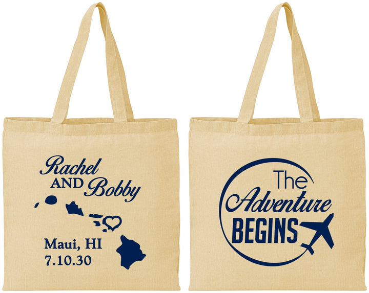 Personalized Wedding Cotton Tote Bags - The Adventure Begins | 278