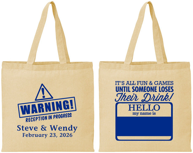 Personalized Wedding Cotton Tote Bags - Hello My Name Is | 280