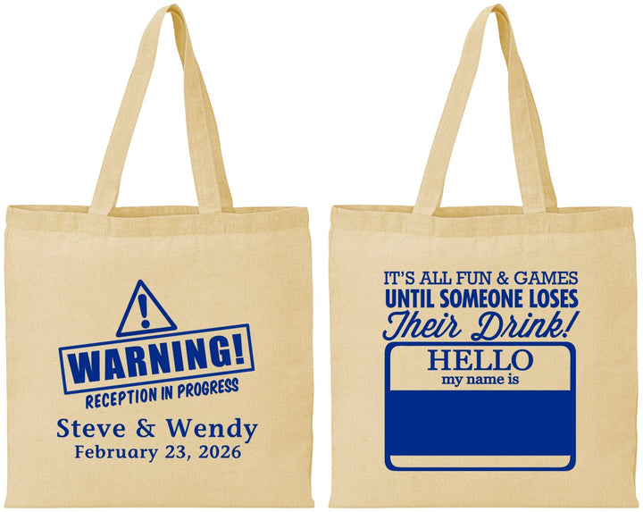 Personalized Wedding Cotton Tote Bags - Hello My Name Is | 280