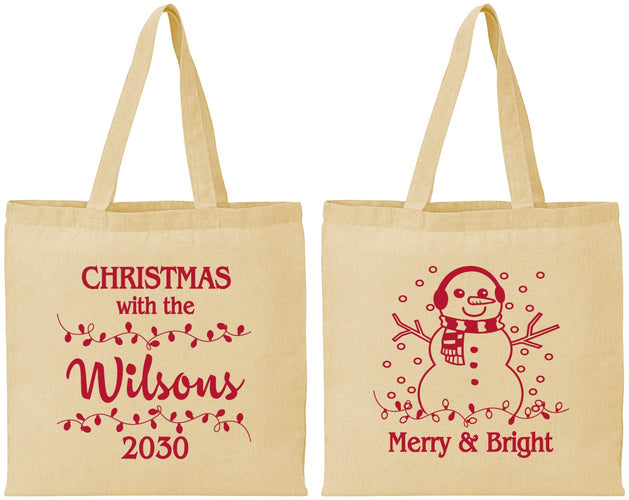 Personalized Christmas Cotton Tote Bags - Snowman | 280002
