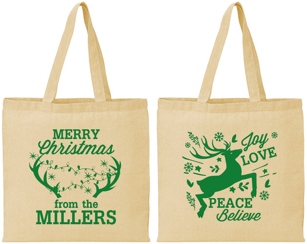 Personalized Christmas Cotton Tote Bags - Reindeer | 280003