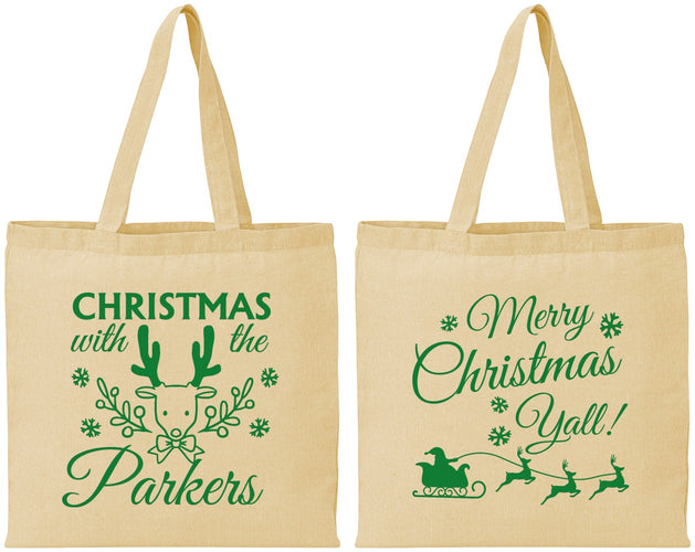 Personalized Christmas Cotton Tote Bags - Reindeer | 280005