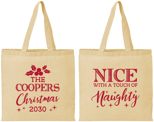 Personalized Christmas Cotton Tote Bags - Naughty Or Nice | 280008