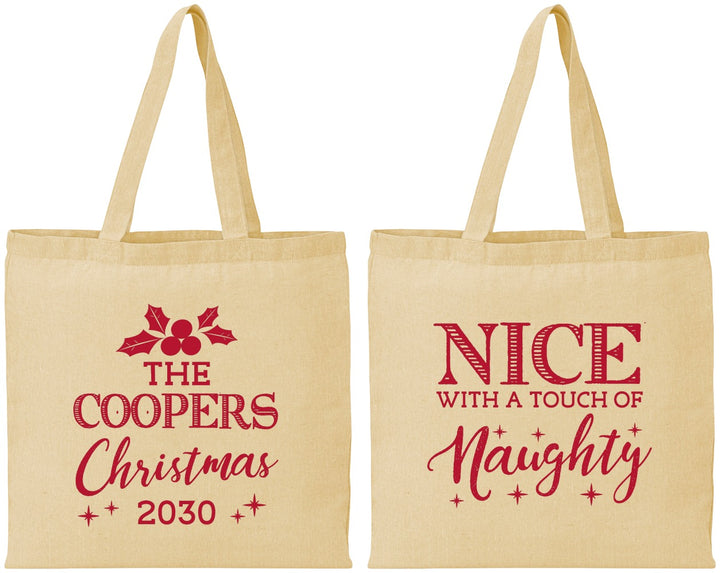 Personalized Christmas Cotton Tote Bags - Naughty Or Nice | 280008