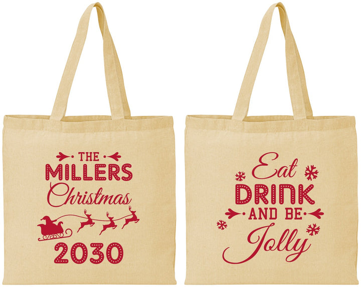 Personalized Christmas Cotton Tote Bags - Eat Drink And Be Jolly | 280010