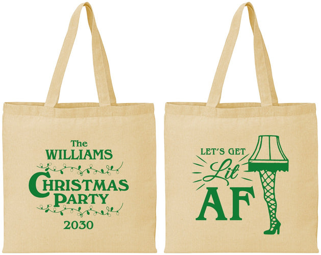 Personalized Christmas Cotton Tote Bags - Lit Af | 280011
