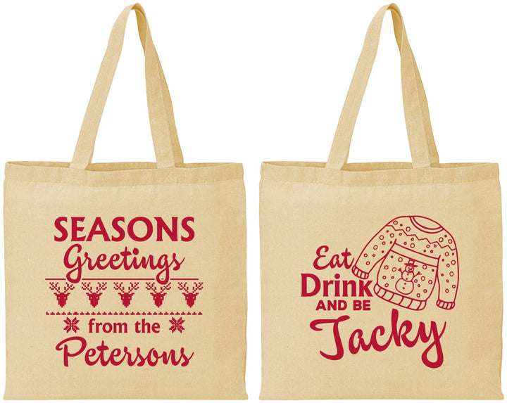 Personalized Christmas Cotton Tote Bags - Eat Drink Be Jacky | 280016