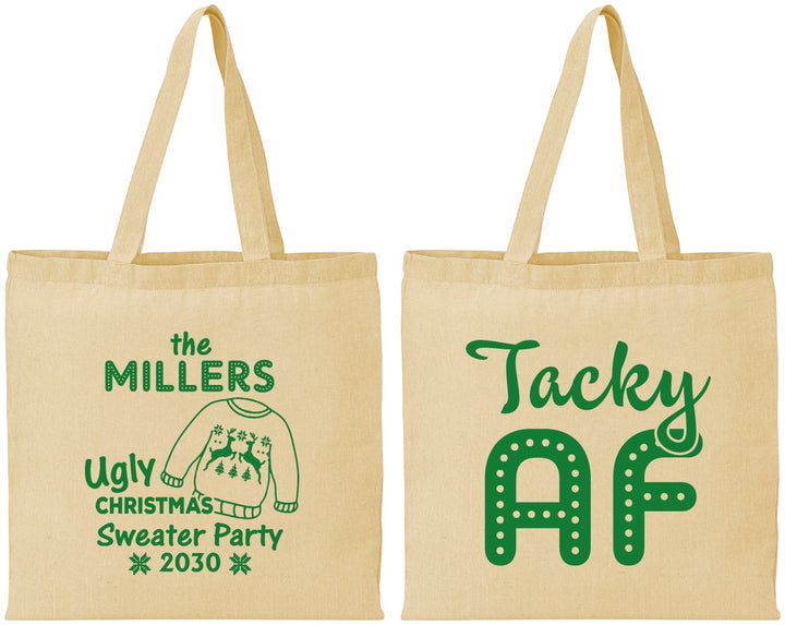 Personalized Christmas Cotton Tote Bags - Tacky Af | 280017