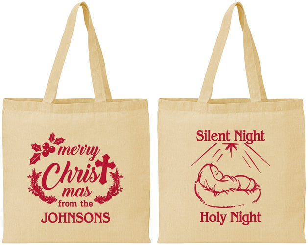 Personalized Christmas Cotton Tote Bags - Silent Night Holy Night | 280018