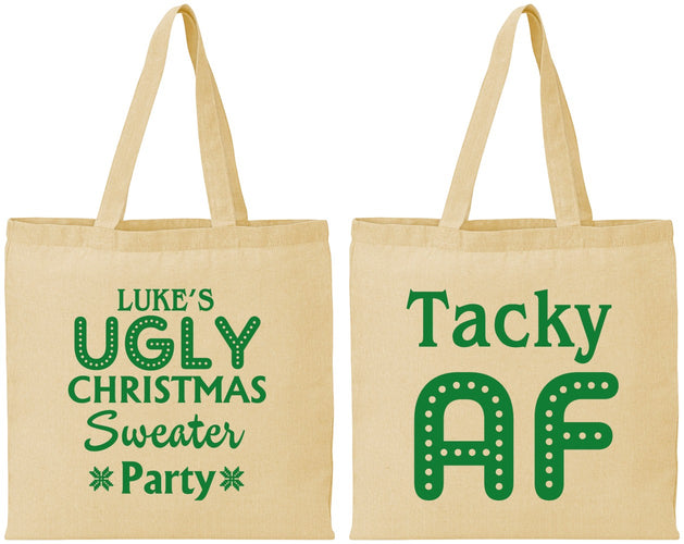 Personalized Christmas Cotton Tote Bags - Tacky Af | 280021