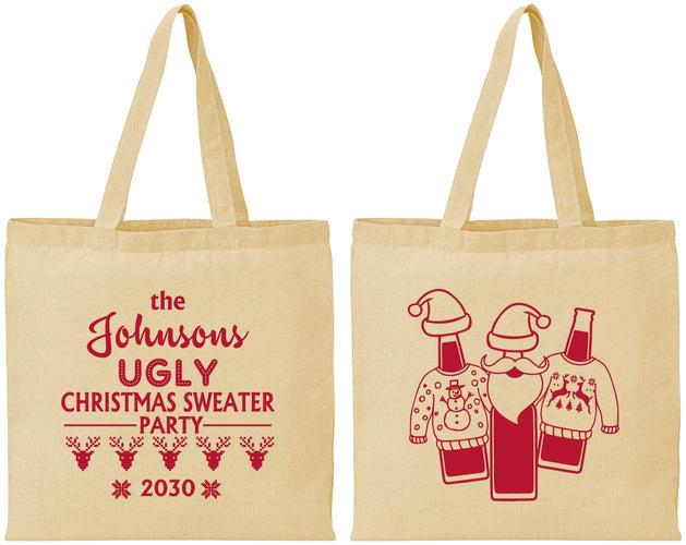 Personalized Christmas Cotton Tote Bags - Ugly Sweater | 280022