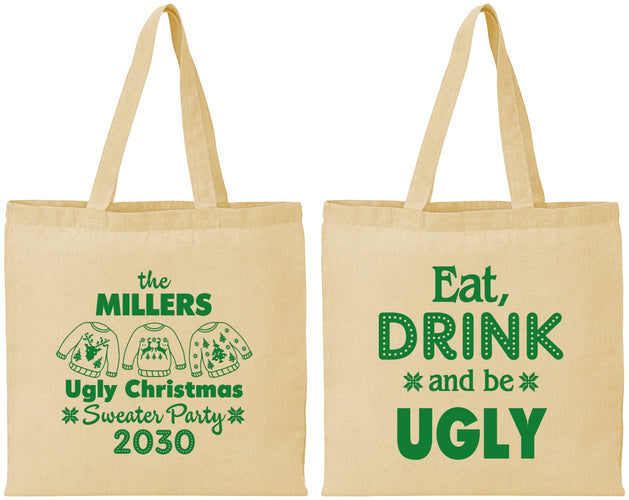 Personalized Christmas Cotton Tote Bags - Ugly Sweater | 280023