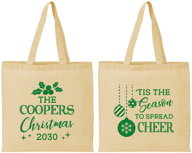 Personalized Christmas Cotton Tote Bags - Tis The Season | 280027