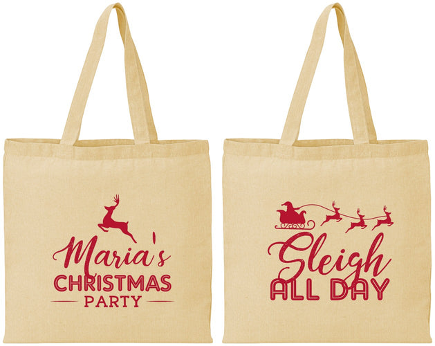 Personalized Christmas Cotton Tote Bags - Sleigh All Day | 280030