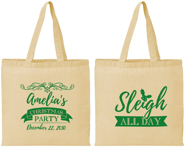 Personalized Christmas Cotton Tote Bags - Sleigh All Day | 280031