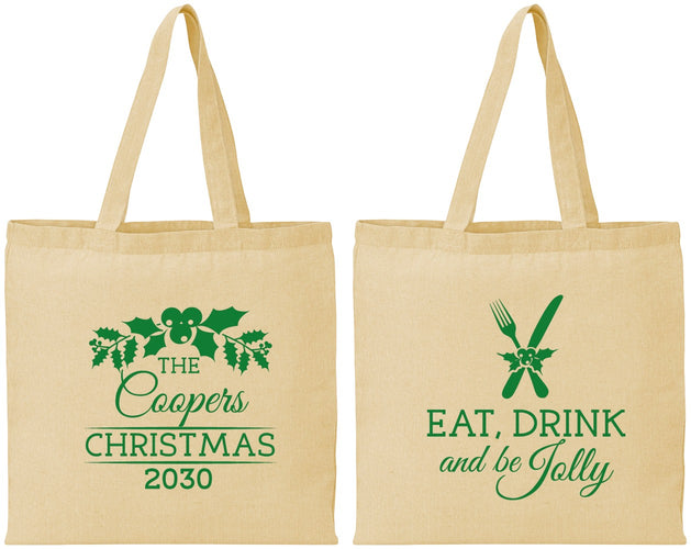 Personalized Christmas Cotton Tote Bags - Eat Drink And Be Jolly | 280033