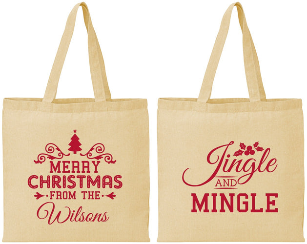 Personalized Christmas Cotton Tote Bags - Jingle And Mingle | 280034