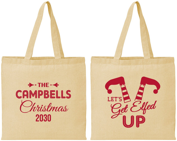 Personalized Christmas Cotton Tote Bags - Lets Get Elfed Up | 280036