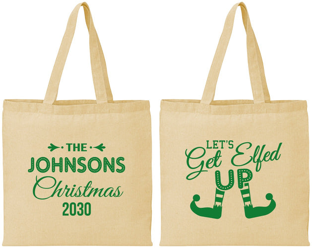Personalized Christmas Cotton Tote Bags - Lets Get Elfed Up | 280037