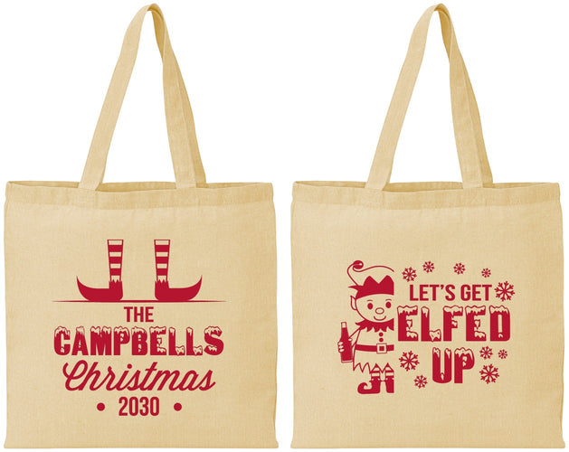 Personalized Christmas Cotton Tote Bags - Lets Get Elfed Up | 280038