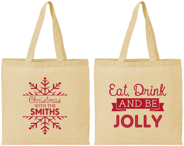 Personalized Christmas Cotton Tote Bags - Eat Drink Jolly | 280040
