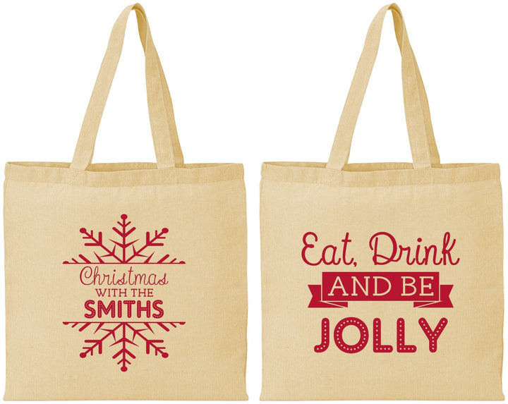 Personalized Christmas Cotton Tote Bags - Eat Drink Jolly | 280040