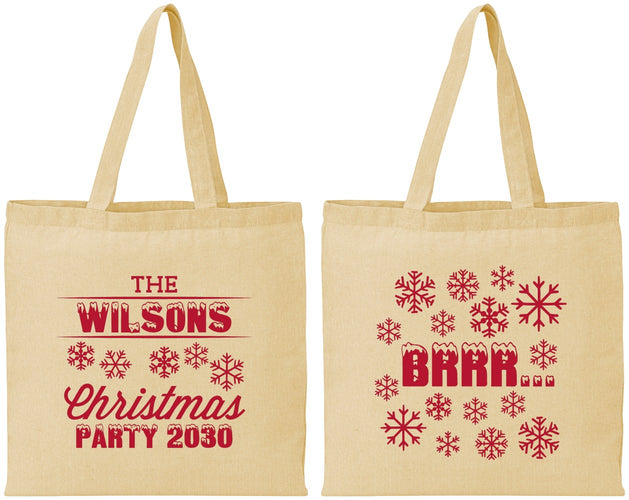 Personalized Christmas Cotton Tote Bags - Snowflakes | 280042