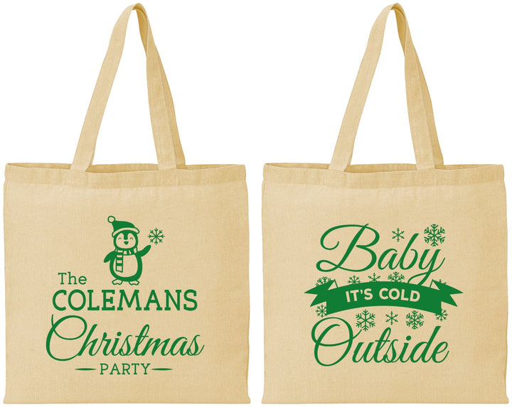 Personalized Christmas Cotton Tote Bags - Cold Outside | 280043