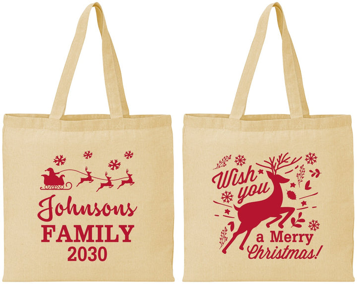 Personalized Christmas Cotton Tote Bags - Reindeer | 280044