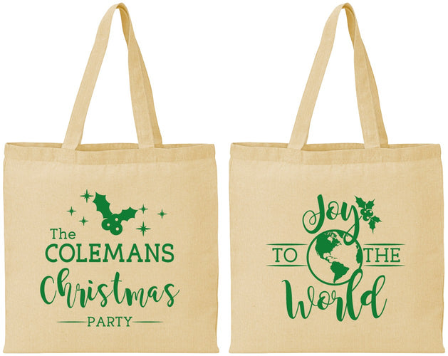 Personalized Christmas Cotton Tote Bags - Joy To The World | 280045