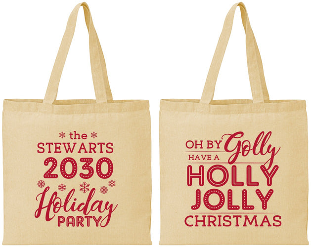 Personalized Christmas Cotton Tote Bags - Holly Jolly | 280046