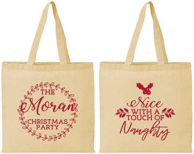 Personalized Christmas Cotton Tote Bags - Touch Of Naughty | 280048