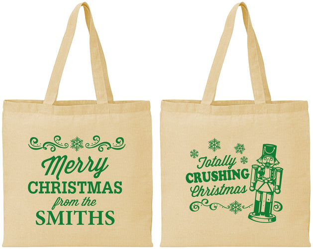 Personalized Christmas Cotton Tote Bags - Snowflakes | 280053