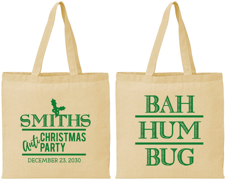 Personalized Christmas Cotton Tote Bags - Bah Hum Bug | 280057