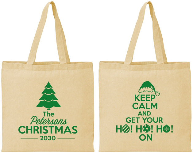 Personalized Christmas Cotton Tote Bags - Ho Ho Ho | 280061