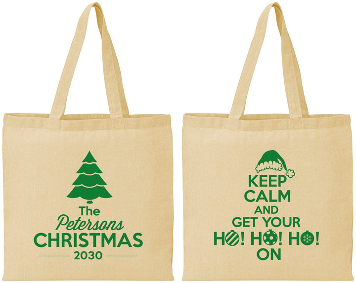 Personalized Christmas Cotton Tote Bags - Ho Ho Ho | 280061