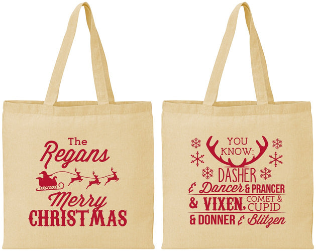 Personalized Christmas Cotton Tote Bags - Reindeer | 280062