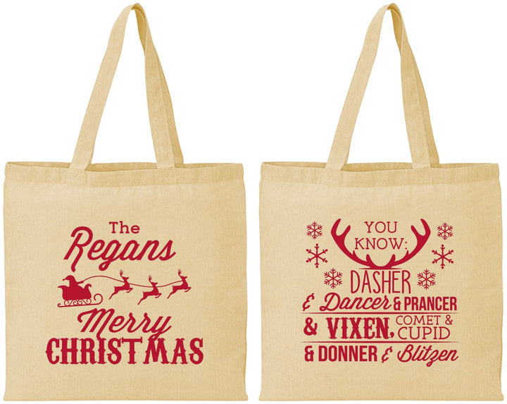 Personalized Christmas Cotton Tote Bags - Reindeer | 280062