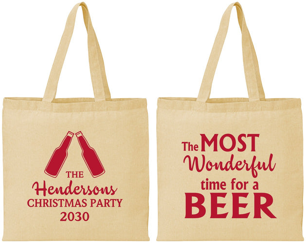 Personalized Christmas Cotton Tote Bags - Wonderful Time For A Beer | 280064