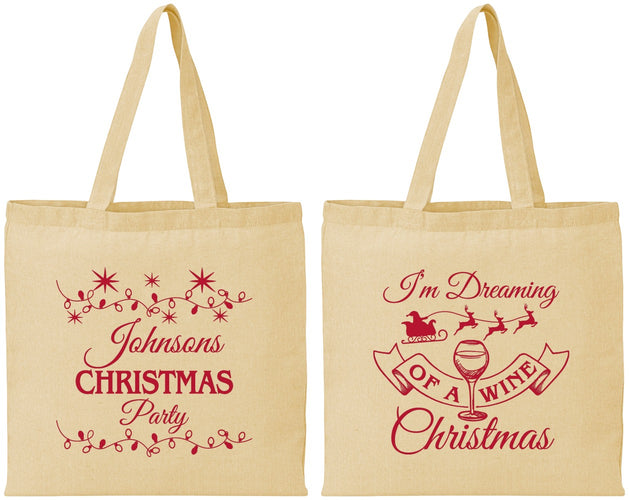 Personalized Christmas Cotton Tote Bags - Wine | 280068