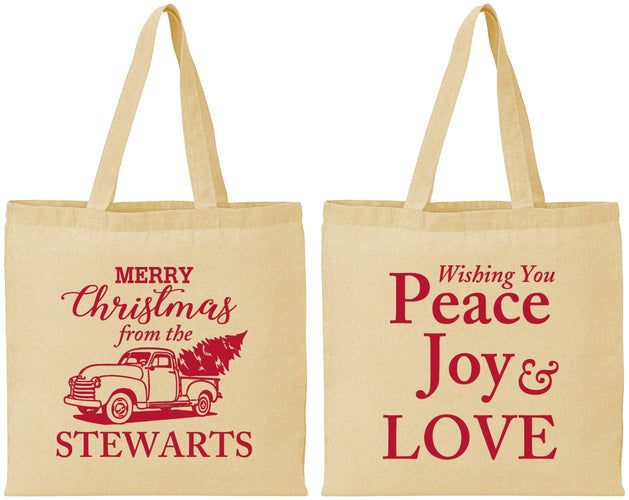 Personalized Christmas Cotton Tote Bags - Peace Joy Love | 280070