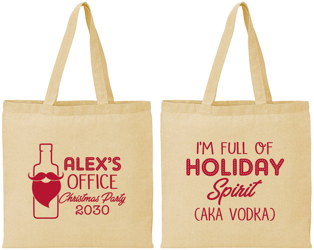 Personalized Christmas Cotton Tote Bags - Holiday Spirit | 280072