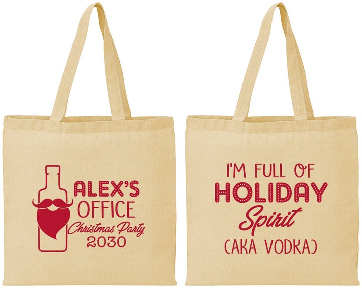 Personalized Christmas Cotton Tote Bags - Holiday Spirit | 280072