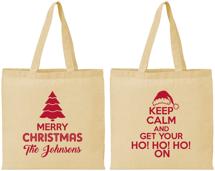 Personalized Christmas Cotton Tote Bags - Ho Ho Ho | 280076